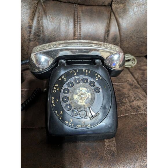 Vintage Black Rotary Dial Desk Telephone w/ Ornate Silver Receiver Phone RARE! - Picture 1 of 6